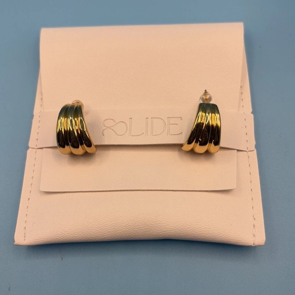 Gold Plated Stainless Steel Chunky Huggie Hoop Earrings NEW